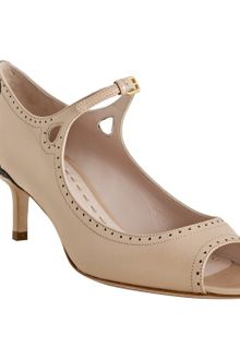Miu Miu Powder Leather Perforated Trim Mary Jane Heels - Lyst