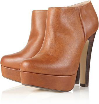 Topshop Adina Tan Leather Platform Ankle Boots - Lyst