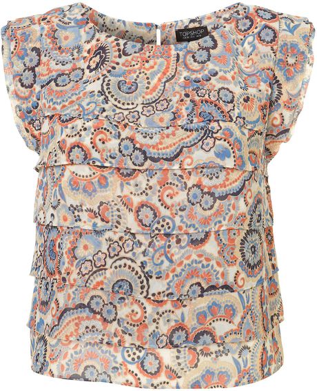 Topshop Blue Paisley Print Tiered Tee in Blue - Lyst