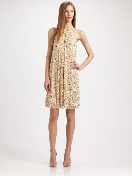 Aidan Mattox Beaded Cocktail Dress in Gold