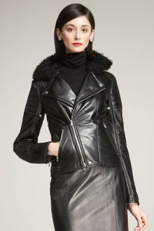 Ralph Lauren Shearling-collar Motorcycle Jacket - Lyst