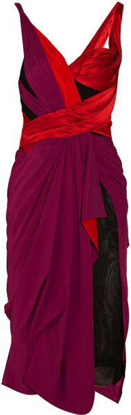 Zac Posen Asymmetric Draped Silkblend Dress in Purple (red) - Lyst