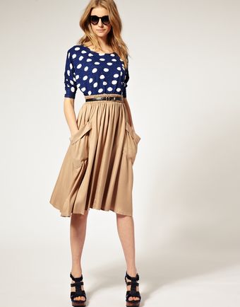 ASOS Collection Asos Drapey Pocket Elasticated Waist Midi Skirt - Lyst