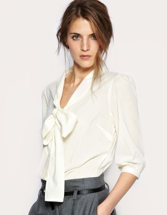 ASOS Collection Asos Cotton Pussybow Blouse - Lyst