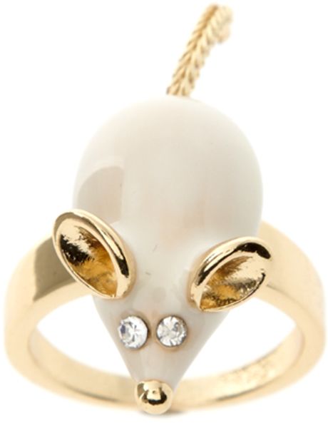 Asos Collection Asos Mouse Ring with Hanging Tail in Beige (cream) - Lyst