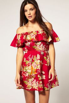 ASOS Collection Asos Floral Print Off The Shoulder Beach Dress - Lyst