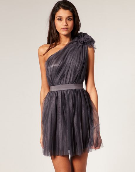 Asos Collection Asos Pleated Dress with Oneshoulder in Gray (grey) - Lyst