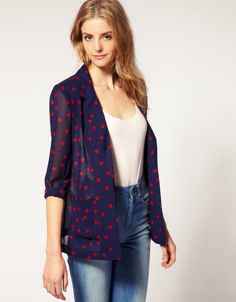 Asos Collection Asos Spot Print Chiffon Blazer in Blue (navyprint) - Lyst