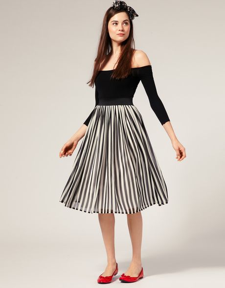 Asos Collection Asos Stripe Midi Skirt in Black (print) - Lyst