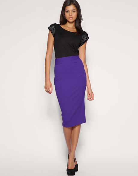 Asos Collection Asos Tailored Pleat Side Ponti Pencil Skirt in Blue (purple) - Lyst