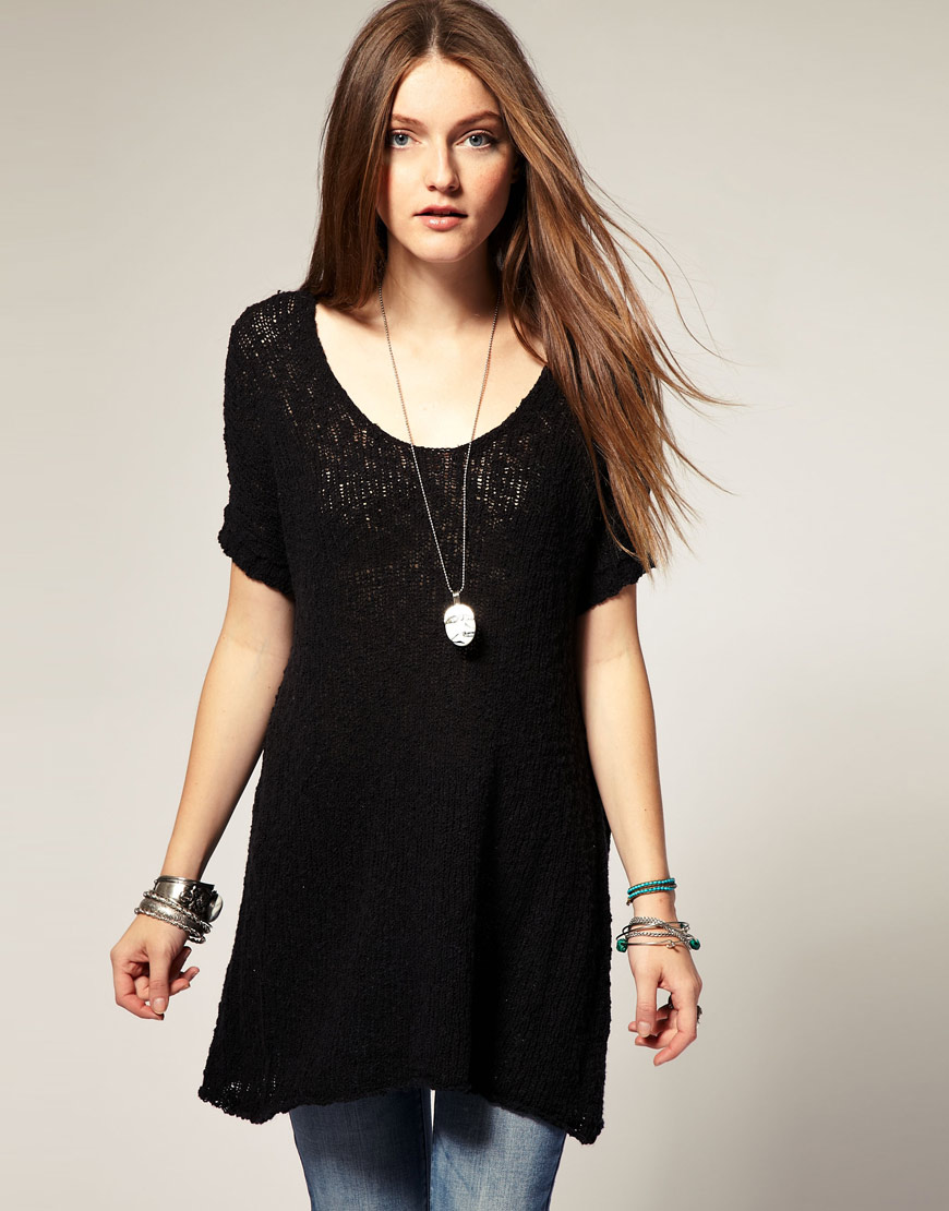 Free People Cotton Knit Cap Sleeve Jumper in Black Lyst