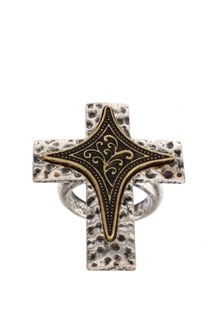 ASOS Collection Asos Plain Band Ring with Mixed Metal Cross - Lyst