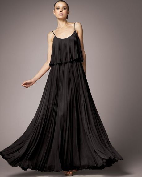 Halston Heritage Pleated Silk Dress, Black in Black - Lyst