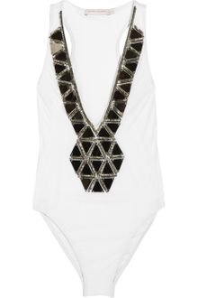 Matthew Williamson Embellished Plunge-front Swimsuit - Lyst
