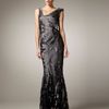 Pamella Roland Asymmetricneck Embroidered Gown in Gray (black) - Lyst