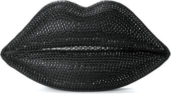 Lulu Guinness Black Swarovski Crystalized Lips Clutch - Lyst