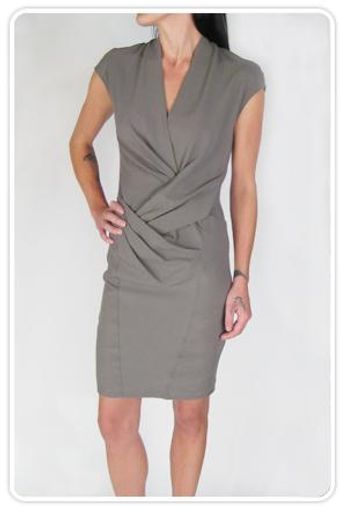  Gather Drape Dress in Cedar Wool Viscose Suiting 