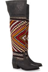 Cobra Society Hand-woven Wool and Brushed-leather Thigh Boots