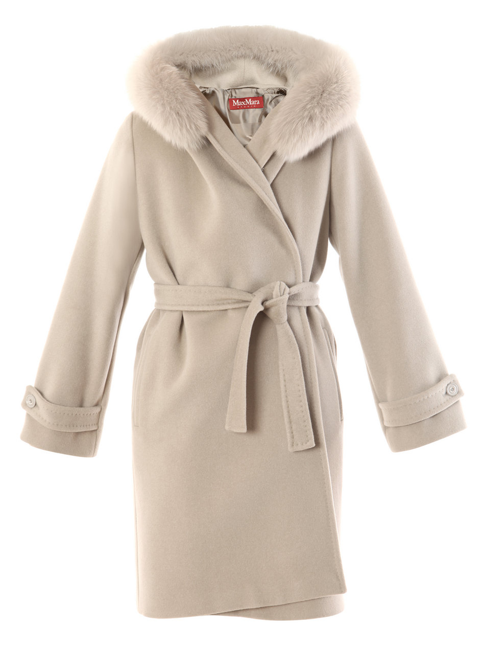 MAX MARA STUDIO ANGORA CASHMERE BREND BELTED COAT MADE IN ITALY