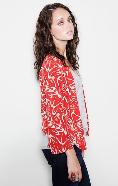 Blu Moon Short Kimono Jacket In Red Bird Lyst