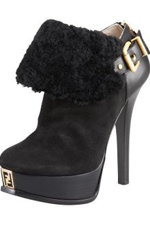 Fendi Shearling Cuff Suede Bootie - Lyst
