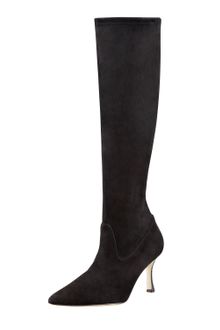Manolo Blahnik Stretch-suede Mid-heel Knee Boot - Lyst