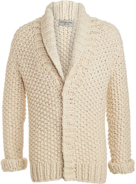 Michael Kors Chunky Knit Cardigan in Beige for Men Lyst