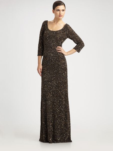 Theia Sequined Gown in Gold (bronze) - Lyst