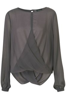 Topshop Grey Drape Front Blouse - Lyst