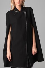 DKNY Twill Cape with Leather Trim