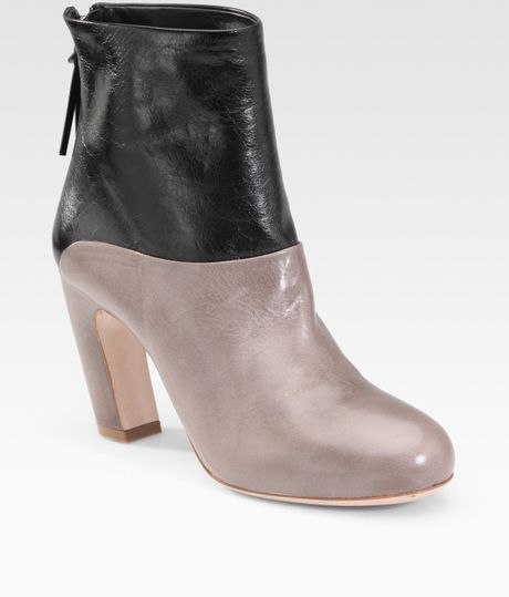 Miu Miu Twotone Leather Ankle Boots in Brown (taupe) - Lyst