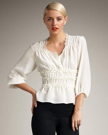 Nanette Lepore Flirtatious Ruffled Blouse in Beige (cream) - Lyst