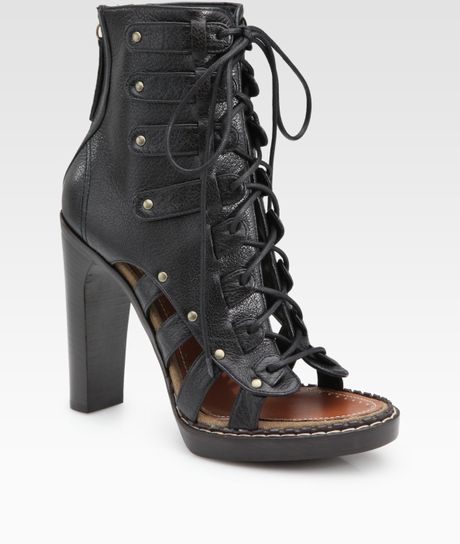 black peep toe lace up boots