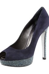 Rene Caovilla Crystal-platform Suede Peep-toe Pump