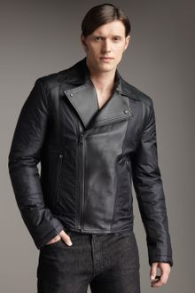 Versace Nylon-leather Biker Jacket - Lyst