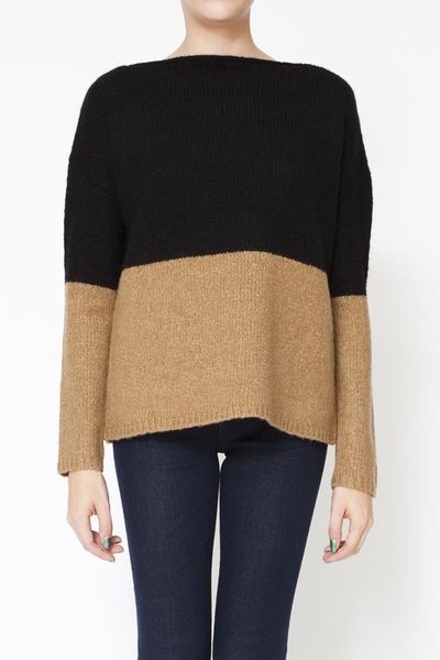 Vince Boat Neck Colorblock Sweater in Black (camel) - Lyst