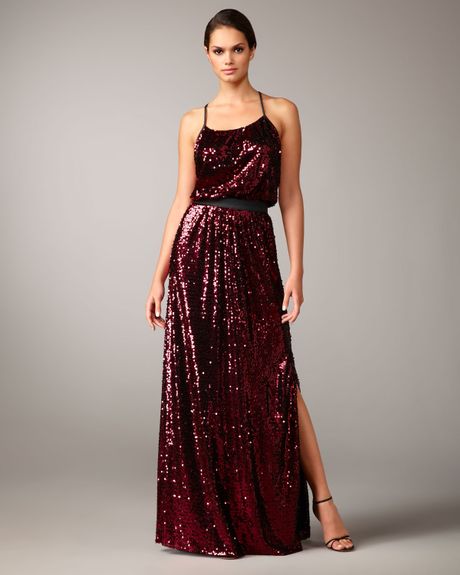 Aidan Mattox Racerback Sequined Gown in Purple (wine) - Lyst