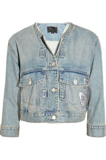 Alexander Wang Foil-print Cropped Denim Jacket - Lyst