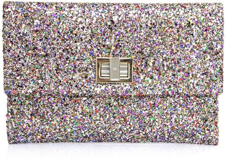 Anya Hindmarch Valorie Glitter Envelope Clutch in Multicolor (pink) - Lyst