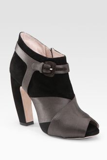 Miu Miu Satin and Suede Peep Toe Ankle Boots - Lyst