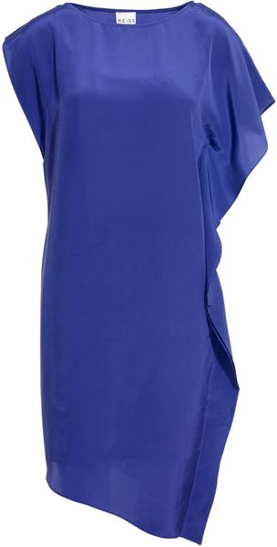 Reiss Silk Dress with Cascade Frill in Blue (royal blue) - Lyst