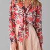 Milly Marian Print Tie Blouse in Orange (floral) - Lyst