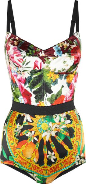 Dolce & Gabbana Printed Stretchsatin Bodysuit in Multicolor (multicolored) - Lyst