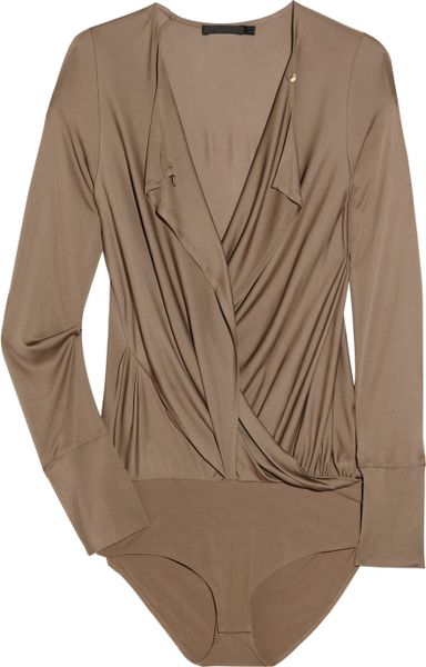 Donna Karan New York Convertible Satinjersey Bodysuit in Brown (champagne) - Lyst