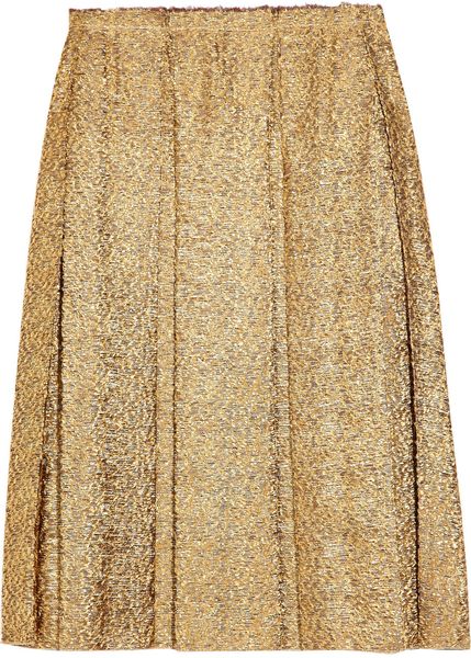 Lanvin Metallic Tweed Pleated Skirt in Gold - Lyst