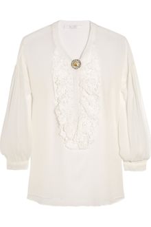 Nevenka Crochet-trimmed Silk-chiffon Blouse - Lyst