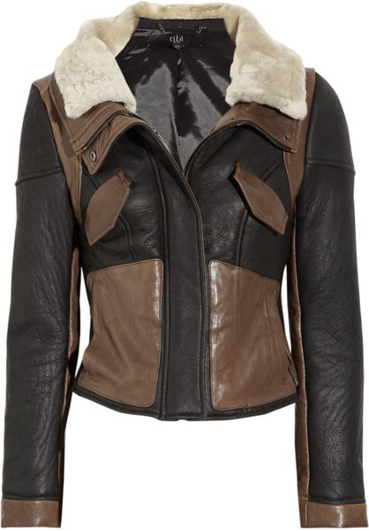 Tibi Leatherpaneled Shearling Biker Jacket in Brown (black) - Lyst