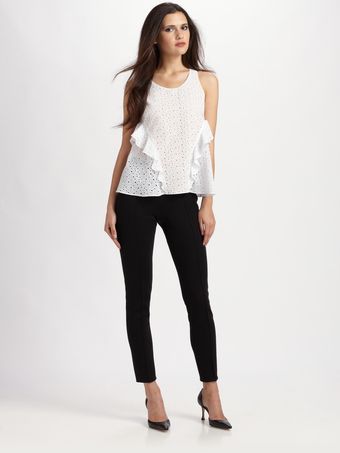 Behnaz Sarafpour Eyelet Flounce Top - Lyst