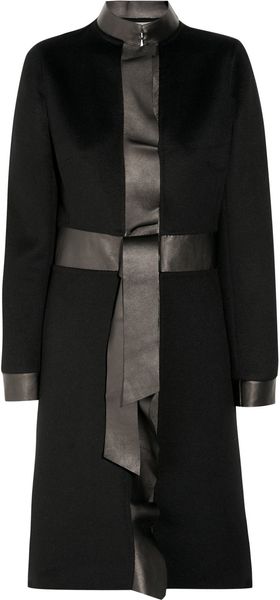 Valentino Leather-trimmed Wool-blend Coat - Lyst