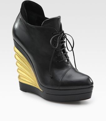 Yves Saint Laurent Leather Lace-up Wedge Ankle Boots - Lyst